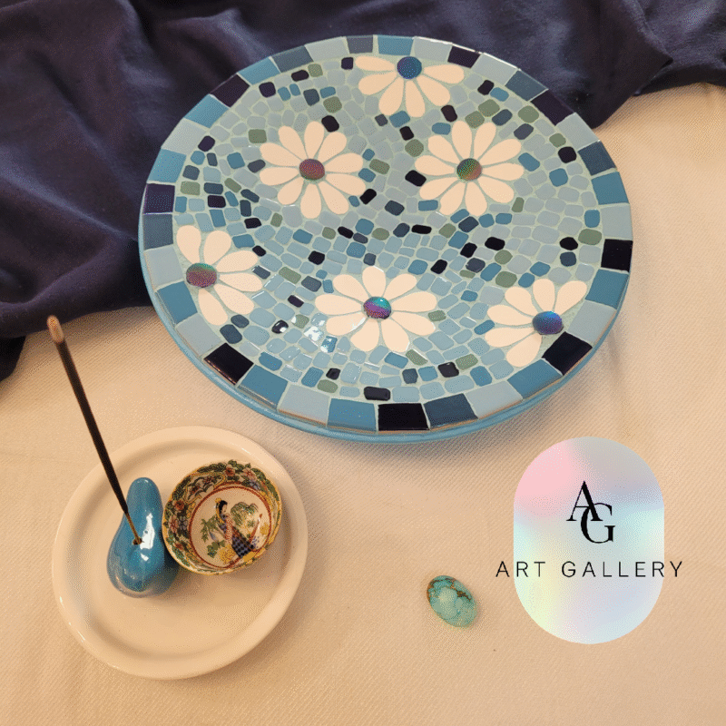 نقاشی موزاییک کاشی شکسته بشقاب سفالی